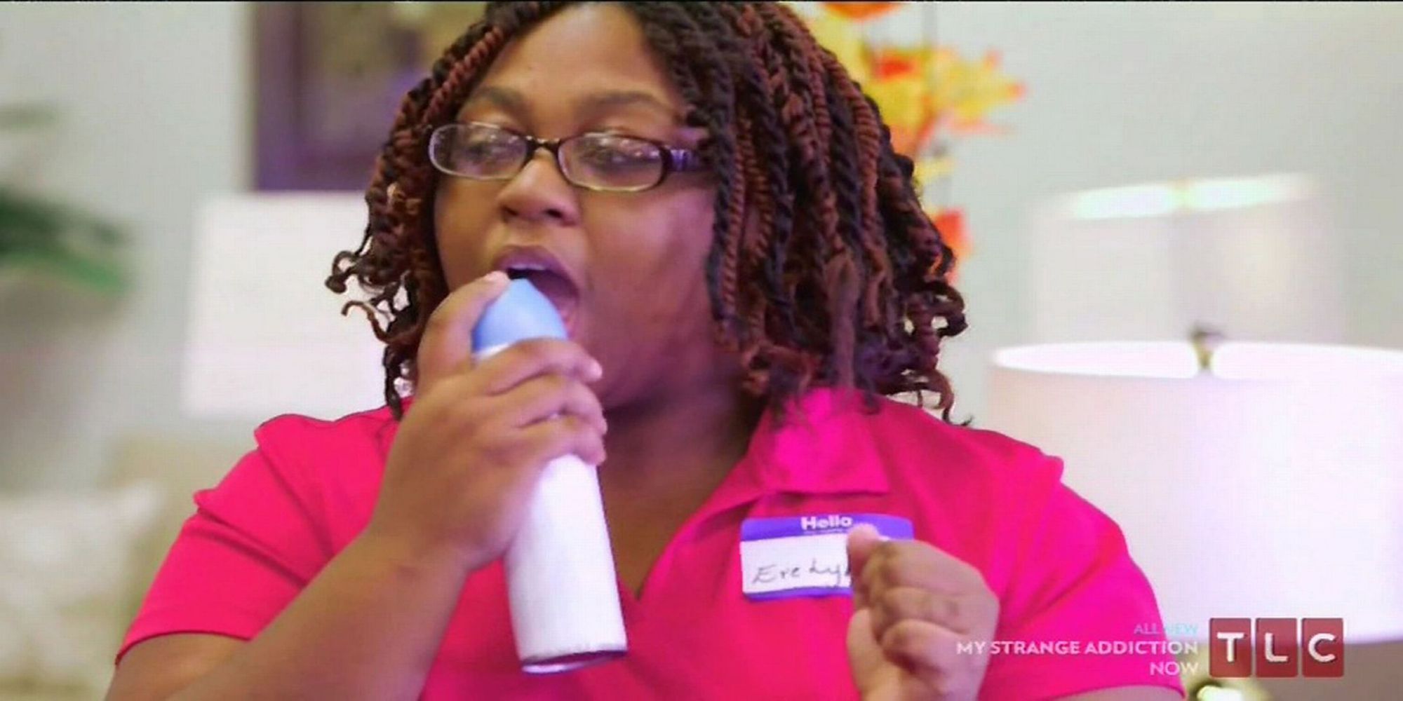 A woman addicted to drinking air freshener on TLC's My Strange Addiction.