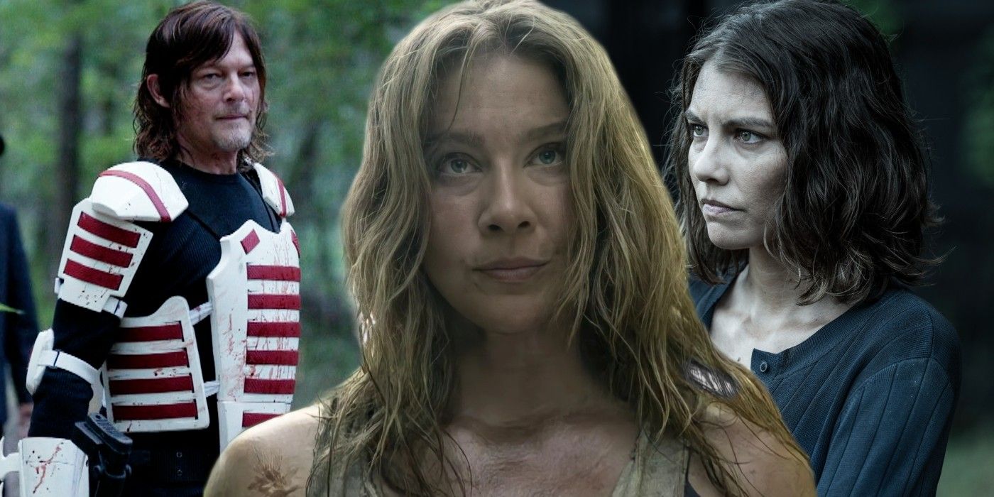 Norman Reedus as Daryl Dixon Lynn Collins as Leah and Lauren Cohan as Maggie in Walking Dead