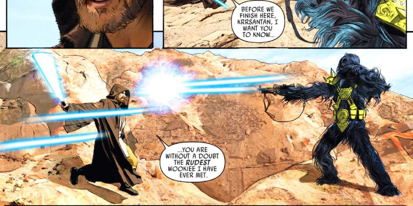 Obi-Wan Kenobi fights Black Krrsantan in Star Wars comics.