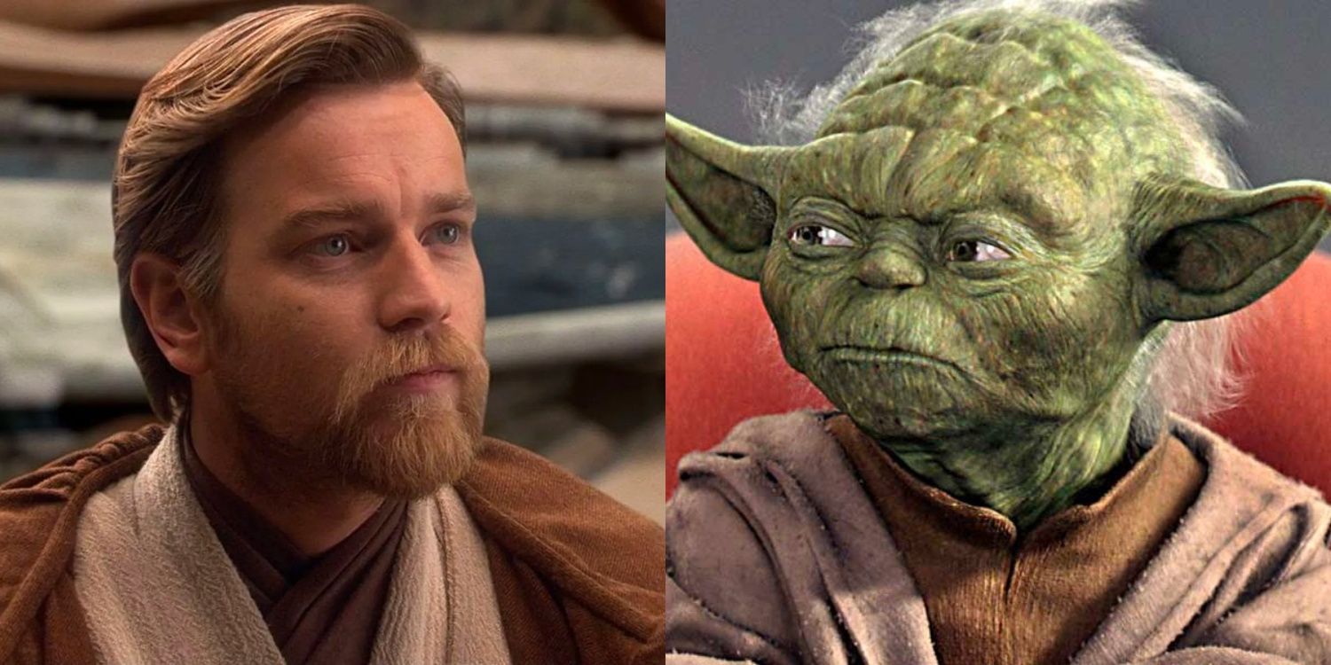Obi Wan and Yoda looking at people out of frame in Star Wars