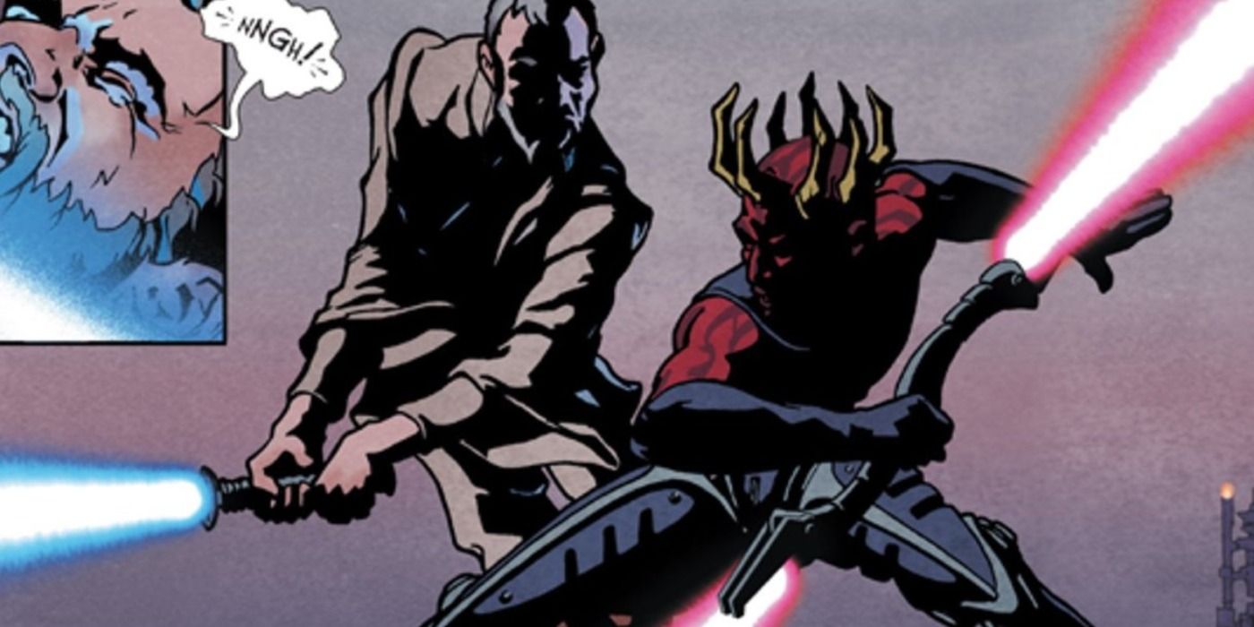 Obi-Wan battles Darth Maul in Star Wars Visionaries comic.