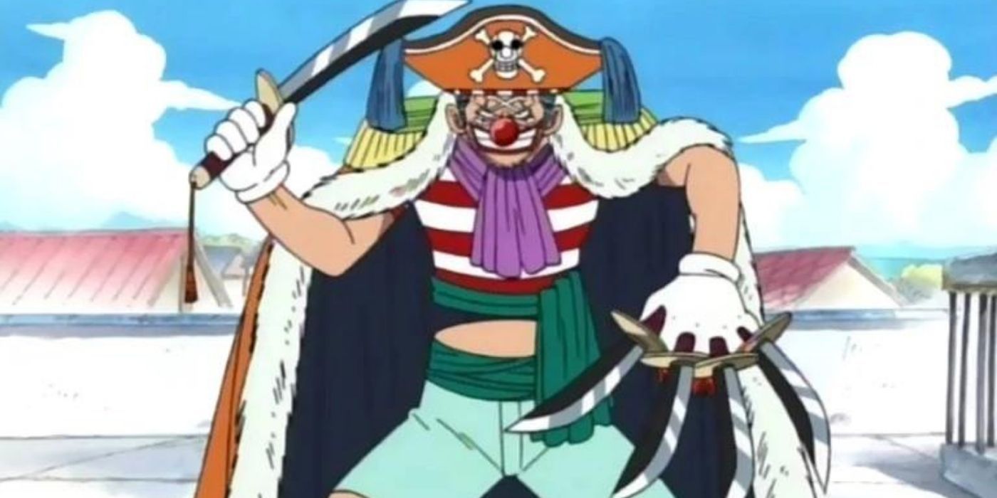 Buggy holding weapons in One Piece