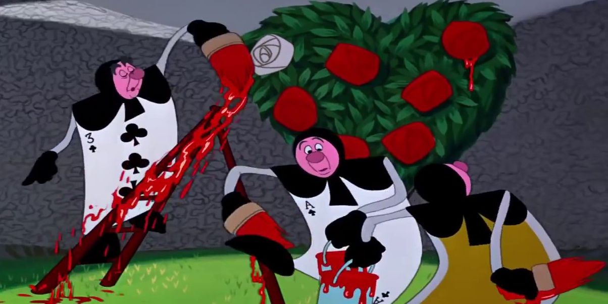A pack of cards paint the roses red in Alice In Wonderland