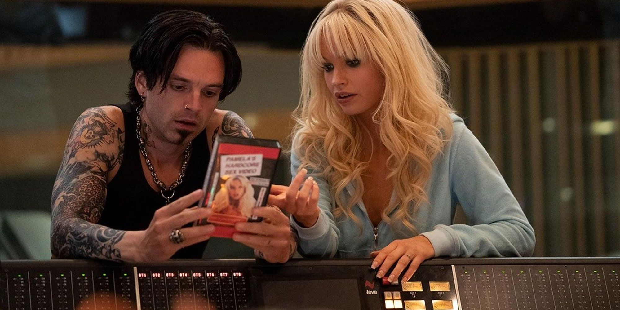 Pam and Tommy Lily James and Sebastian Stan as Pamela Anderson and Tommy Lee
