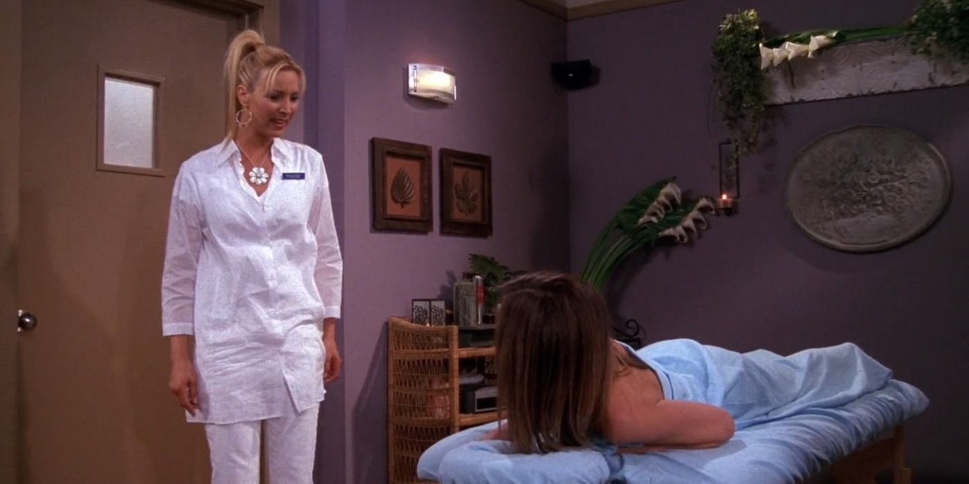 Phoebe and Rachel fight at the corporate massage chain in Friends