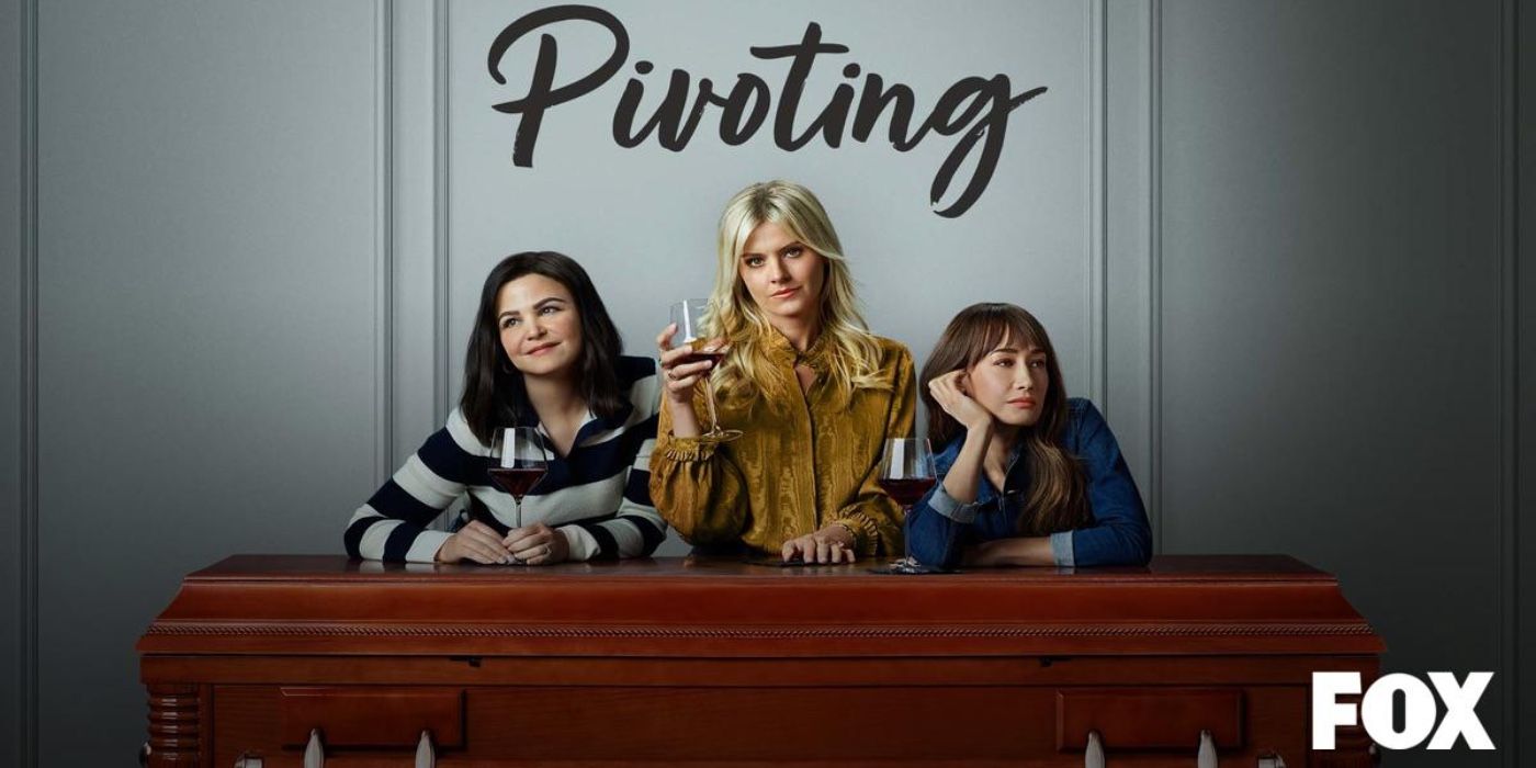 Three women standing in front of a wall that says Pivoting