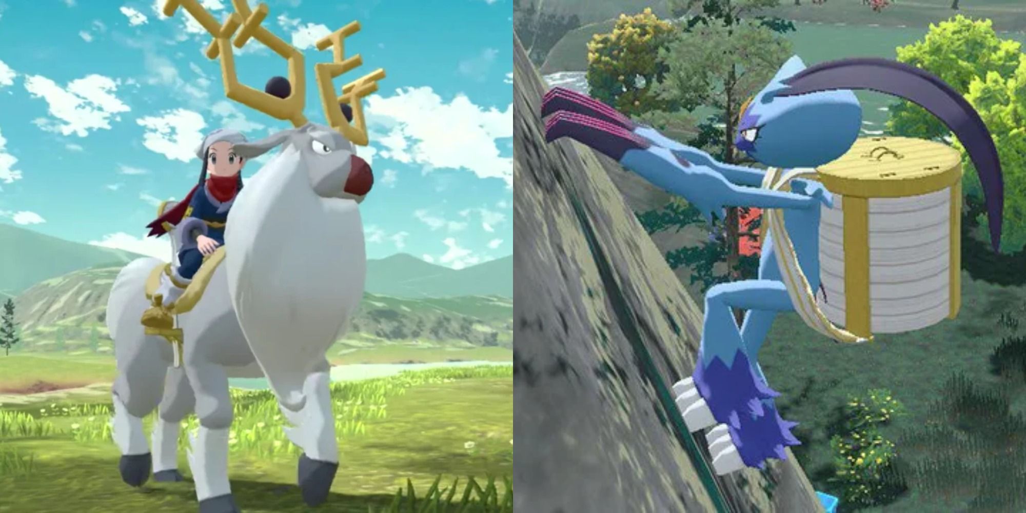 Split image showing Wyrdeer and Sneasler in Pokémon Legends: Arceus