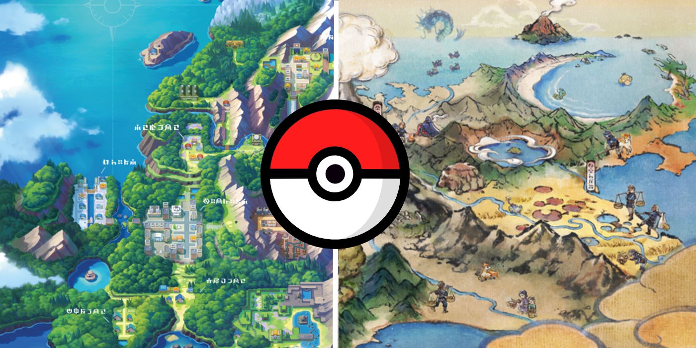 Hisui and Sinnoh's maps from Pokemon Legends: Arceus and Pokemon BDSP.