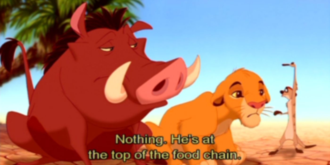 Pumbaa and Simba talking about the food chain The Lion King