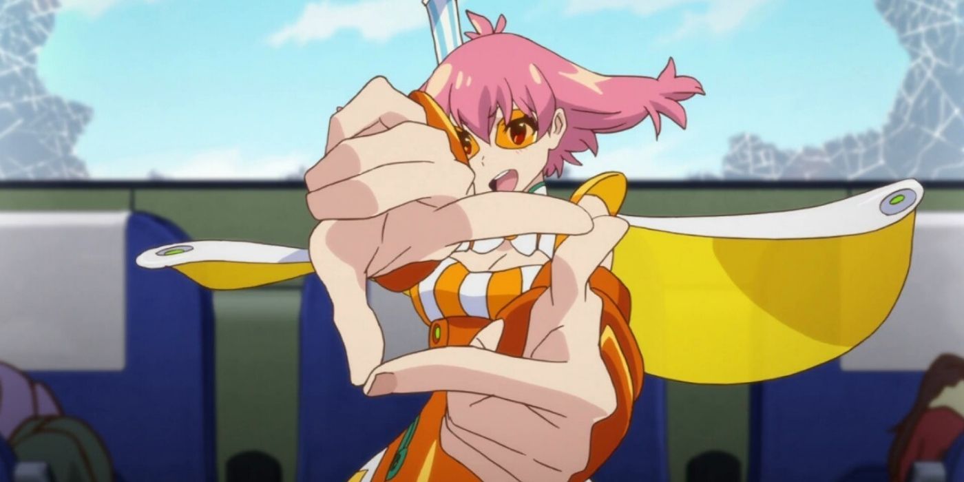 A character from Punch Line making a signal with her hands in the anime