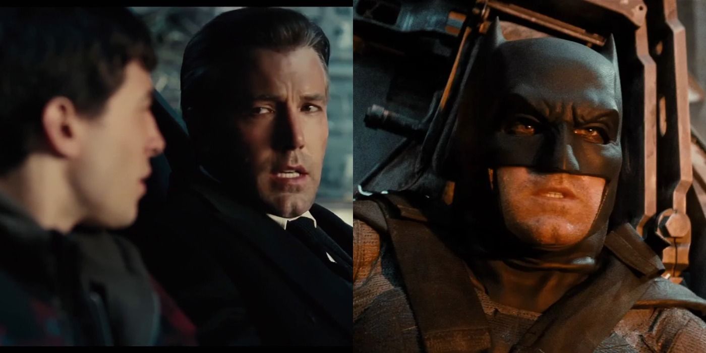 Split image showing Bruce Wayne in Dawn Of Justice & Justice League