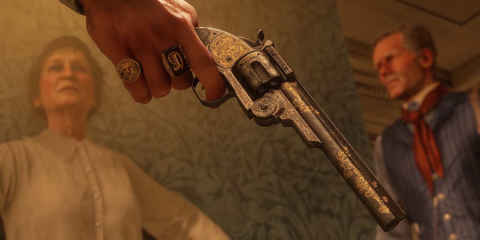 Dutch has a pair of ornate Schofield Revolvers