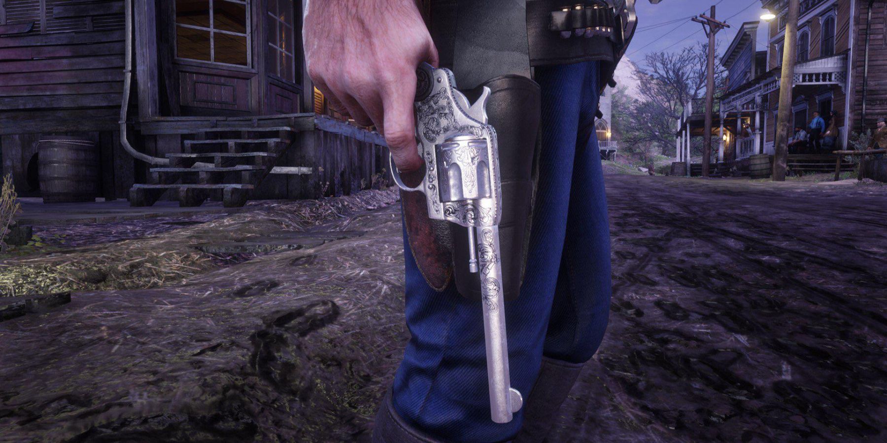 Javier has an ornate Doulbe-Action Revolver with flower petal etchings
