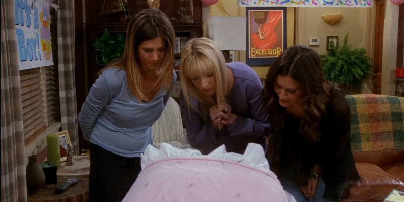 Rachel, Phoebe and Monica Watching Emma in Friends