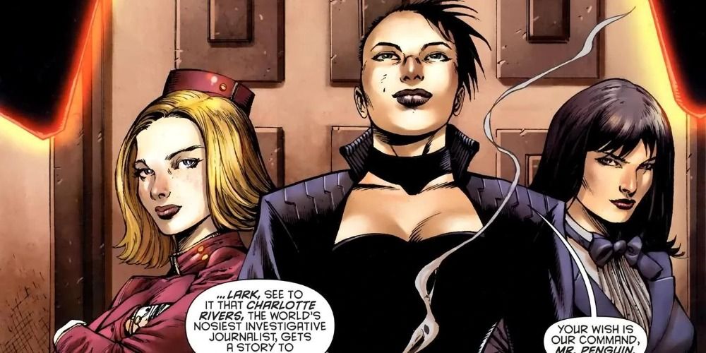 Raven, Jay, and Lark inside the Iceberg Lounge in DC comics