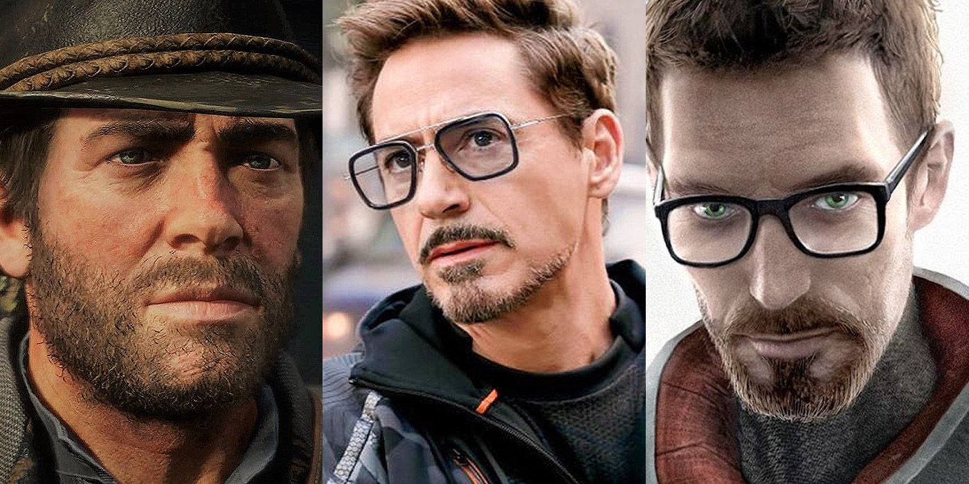 Split image of Arthur Morgan, Robert Downey Jr. and Gordon Freeman