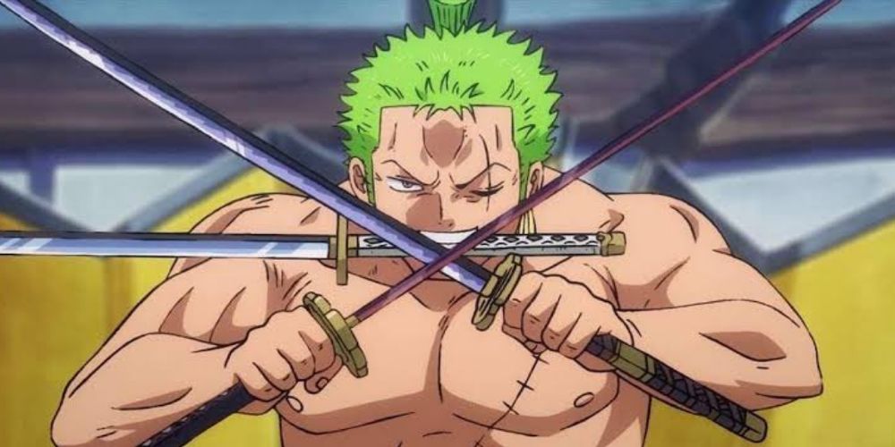 Zoro crosses swords in One Piece