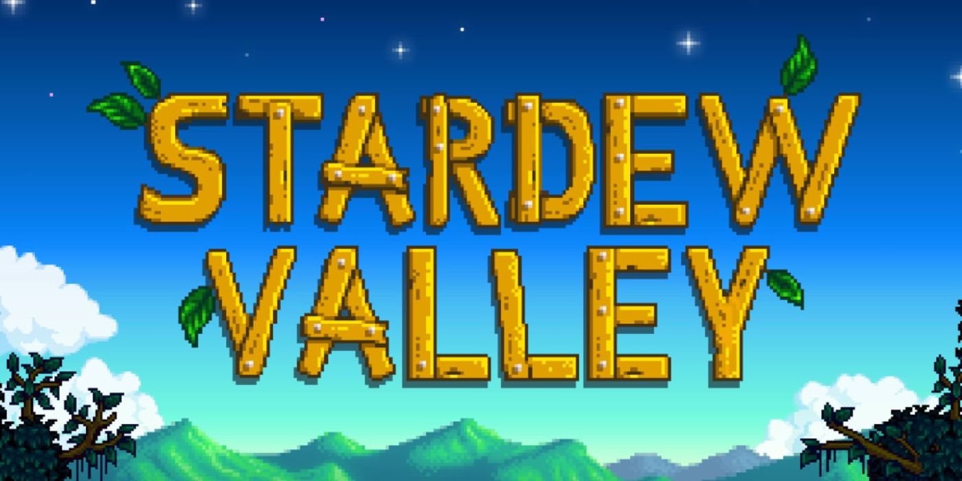 Stardew Valley title on sky view with hills 