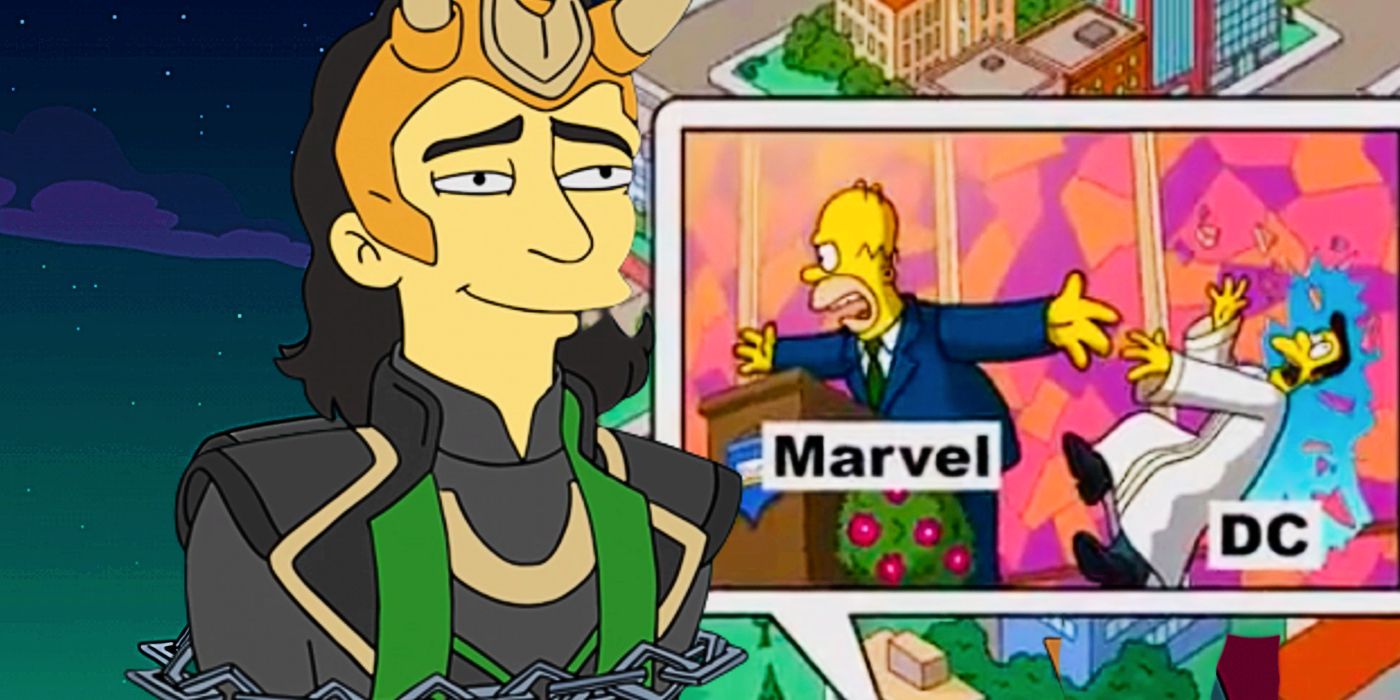 An in-universe meme of Homer knocking over Reverend Lovejoy beside an image of Loki in The Simpsons