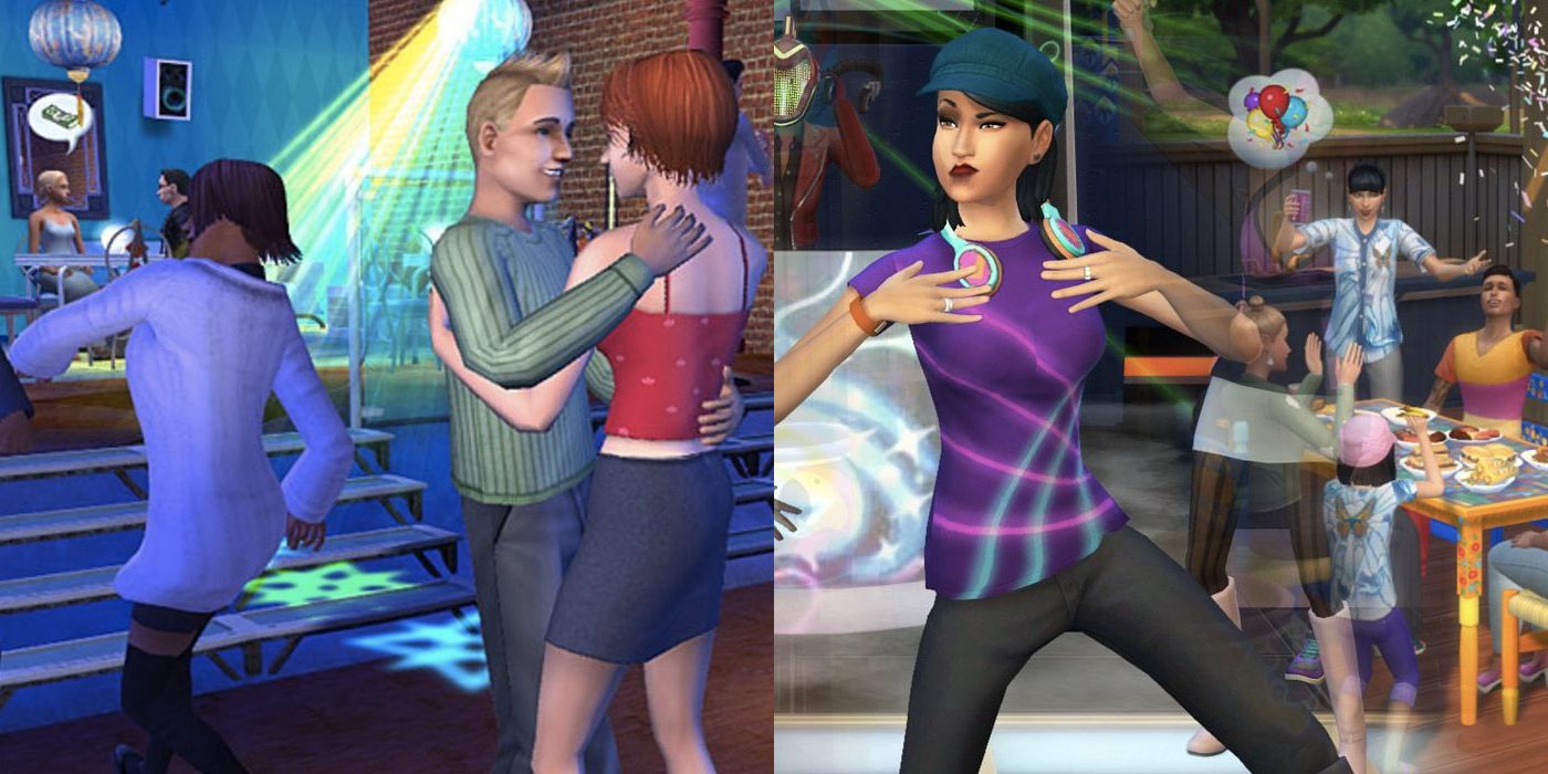 Sims 2 and Sims 4 dancing in game.