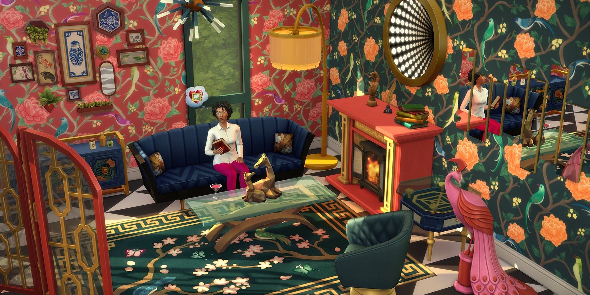 Sims 4 Decor To The Max Kit decorated room.