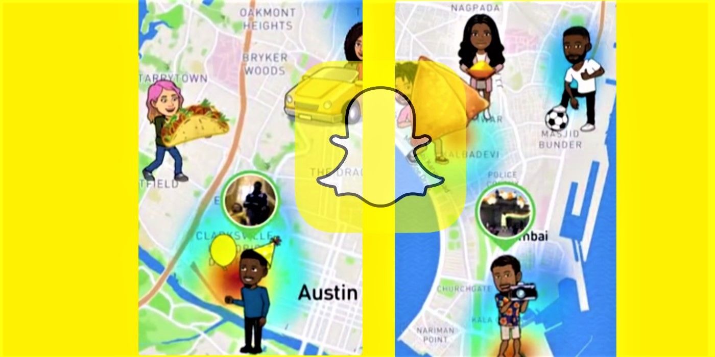 Snapchat logo over Snap Map samples