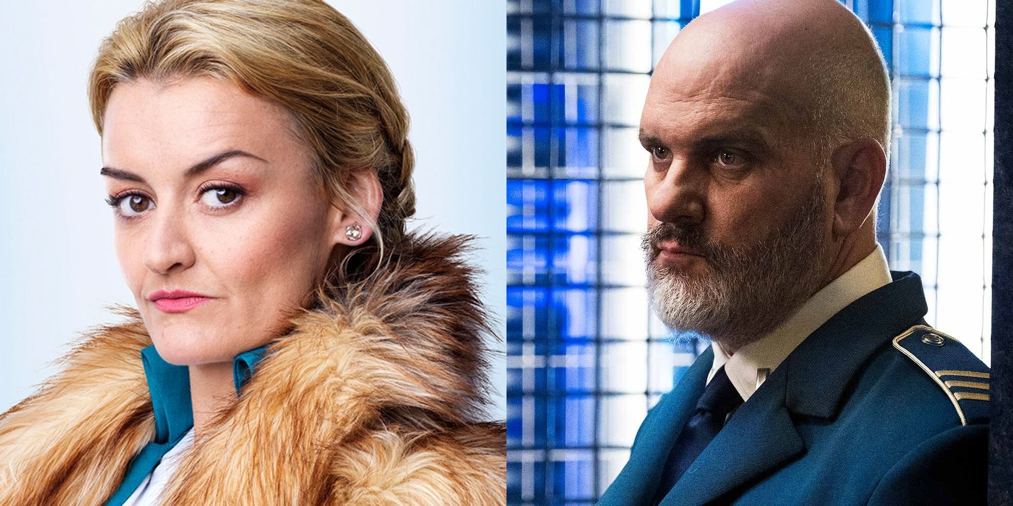 Split image showing Ruth and Sam in Snowpiercer