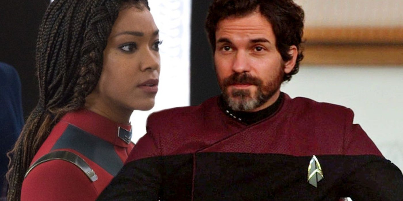 Sonequa Martin Green as Michael Burnham in Star Trek Discovery and Santiago Cabrera as Rios in Star Trek Picard