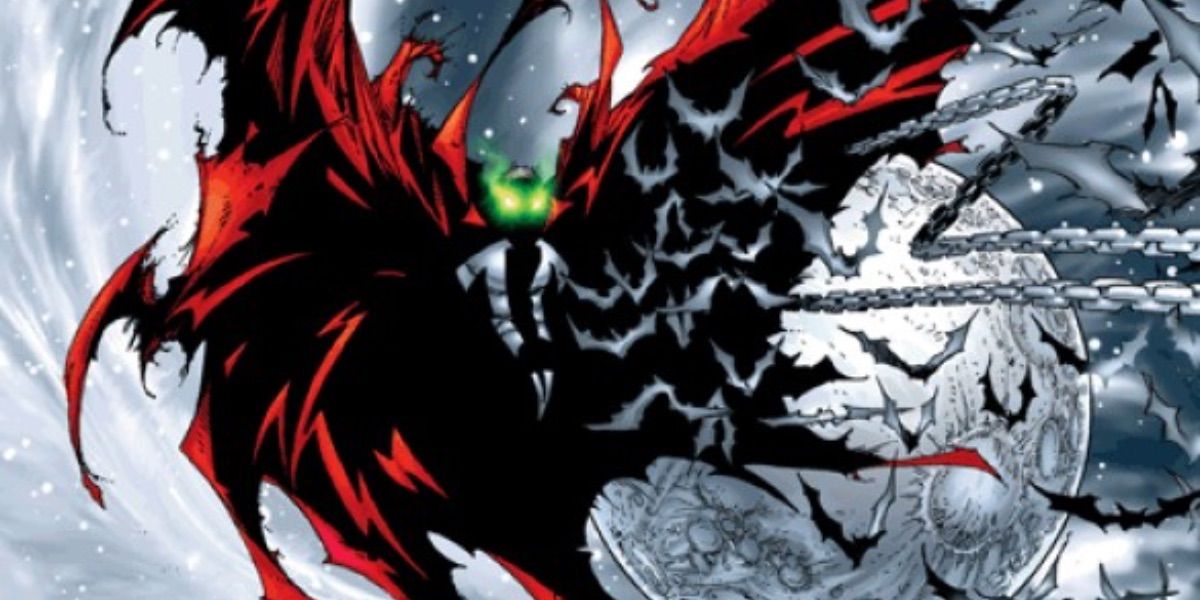 Spawn flies in front of the moon from Spawn #43