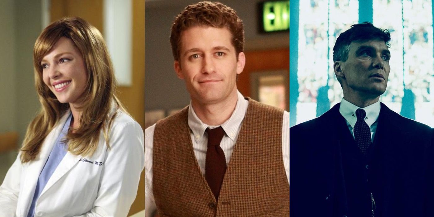 Izzie from Grey's Anatomy, Mr Schuester from Glee and Tommy from Peaky Blinders in a split image