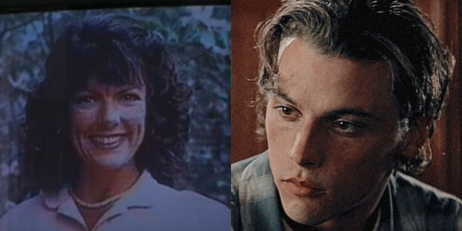 Split image featuring Maureen Prescott on the left and Billy Loomis on the right in the Scream franchise