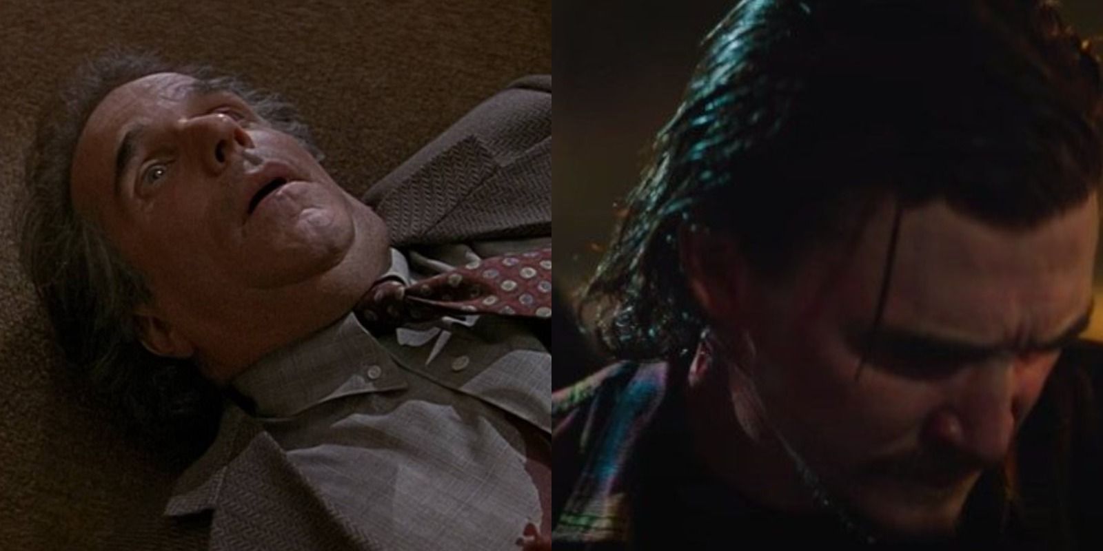 Split image of Principal Himbrey on left and Vince Schneider on the right in the Scream franchise