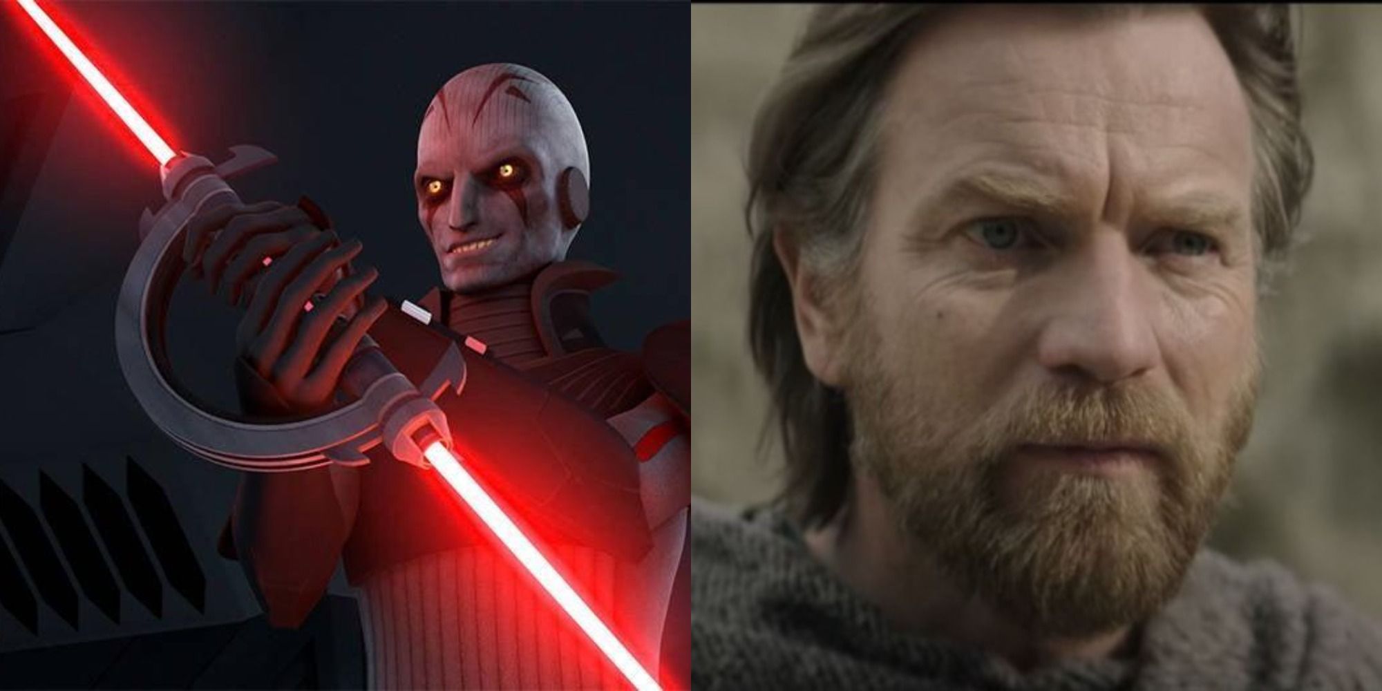 Split image of Grand Inquisitor in Star Wars Rebels and Obi-Wan in Kenobi