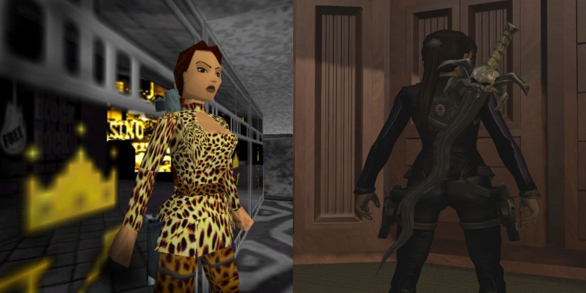 Split image of Lara Croft from Nightmare in Vegas and from Tomb Raider Legend
