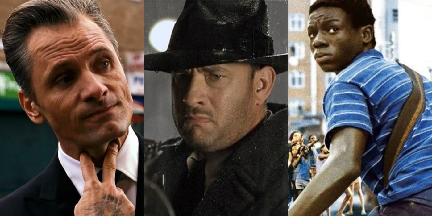 Split image of Nickolai in Russian Promises, Michael in Road to Perdition, and Rocket in City of God