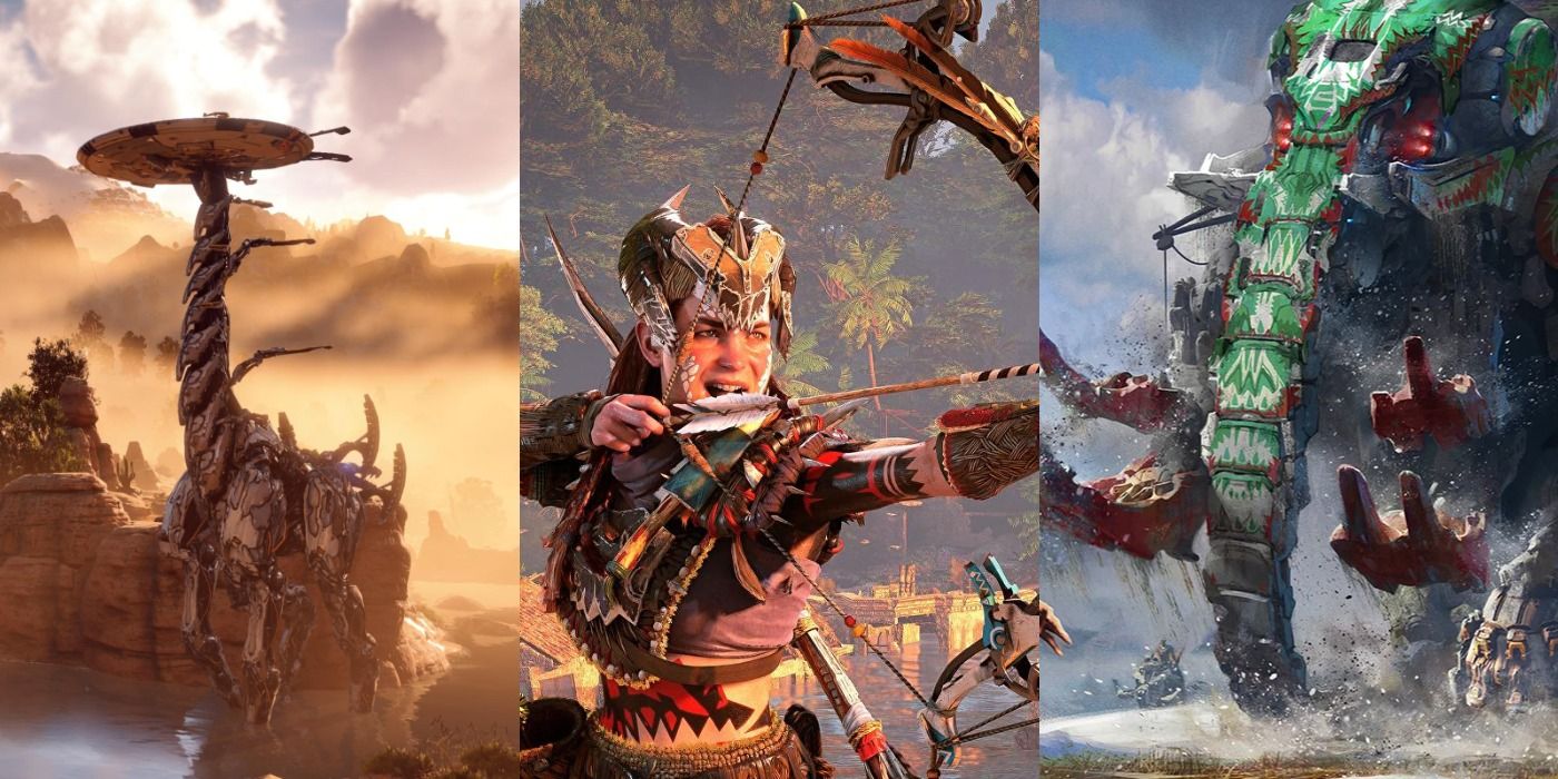 Split image of robots and Aloy in Horizon feature