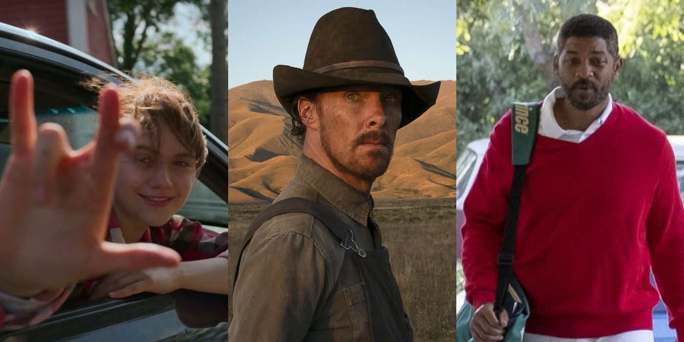 Split images of CODA, The Power of the Dog, and King Richard scenes