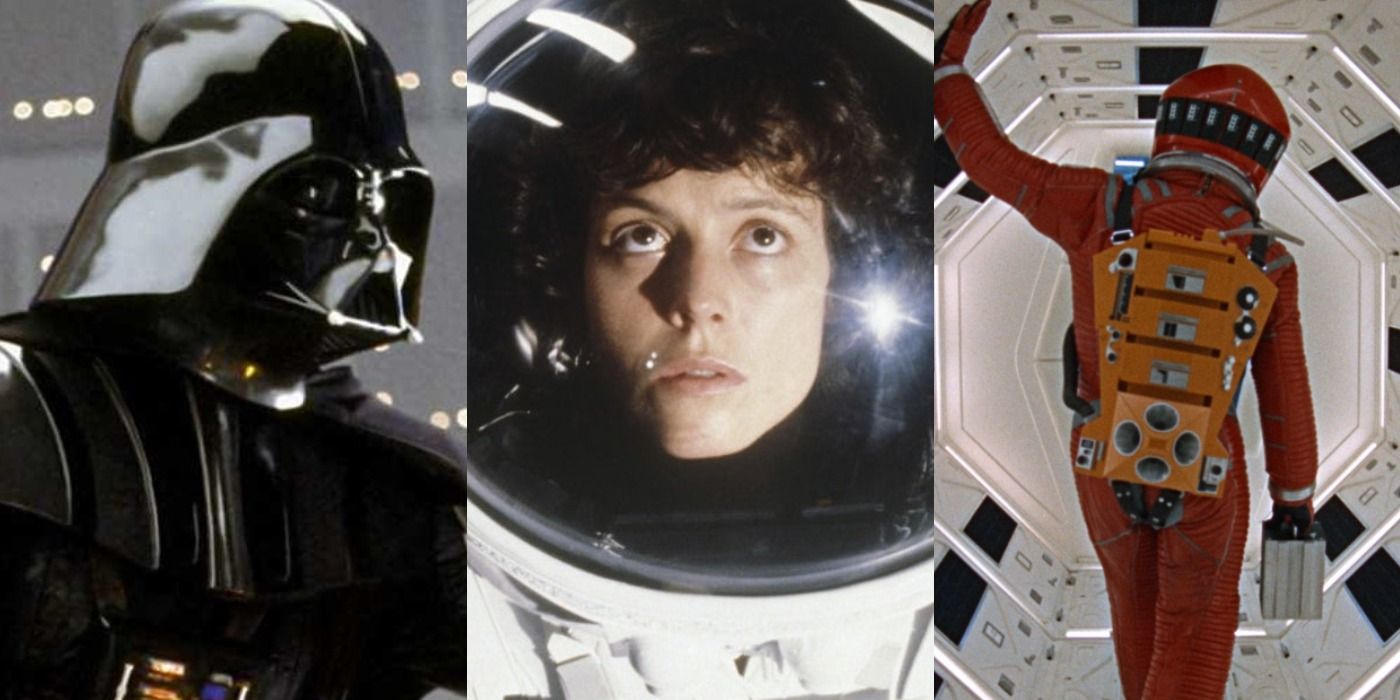 Split images of Star Wars Episode V The Empire Strikes Back, Alien, and 2001 A Space Odyssey