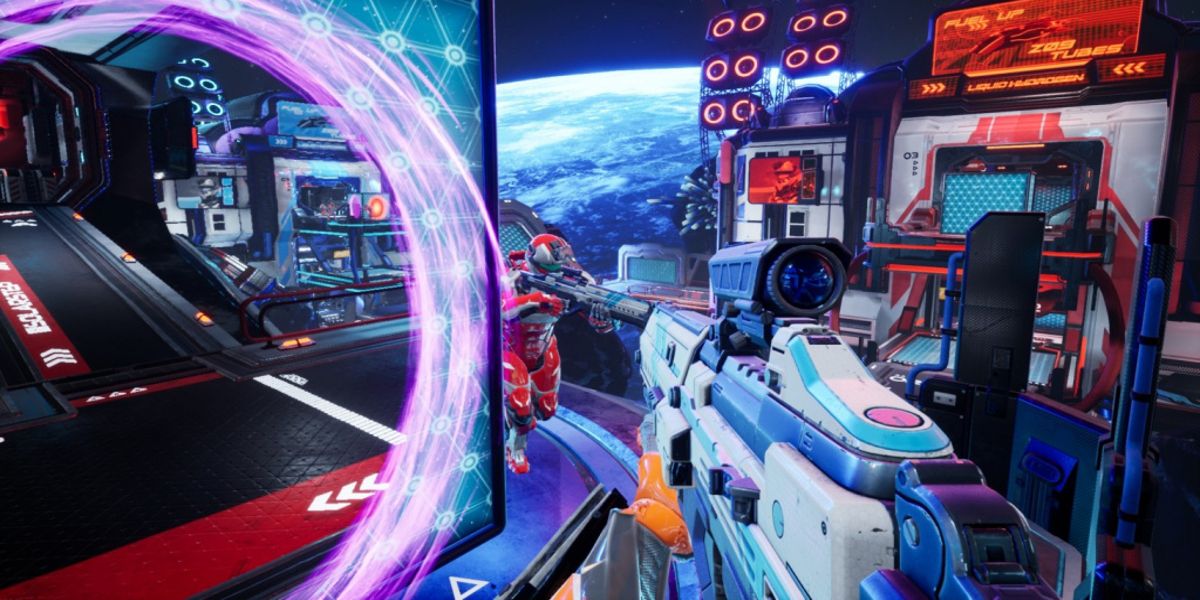 A screenshot from the multiplayer FPS video game Splitgate.