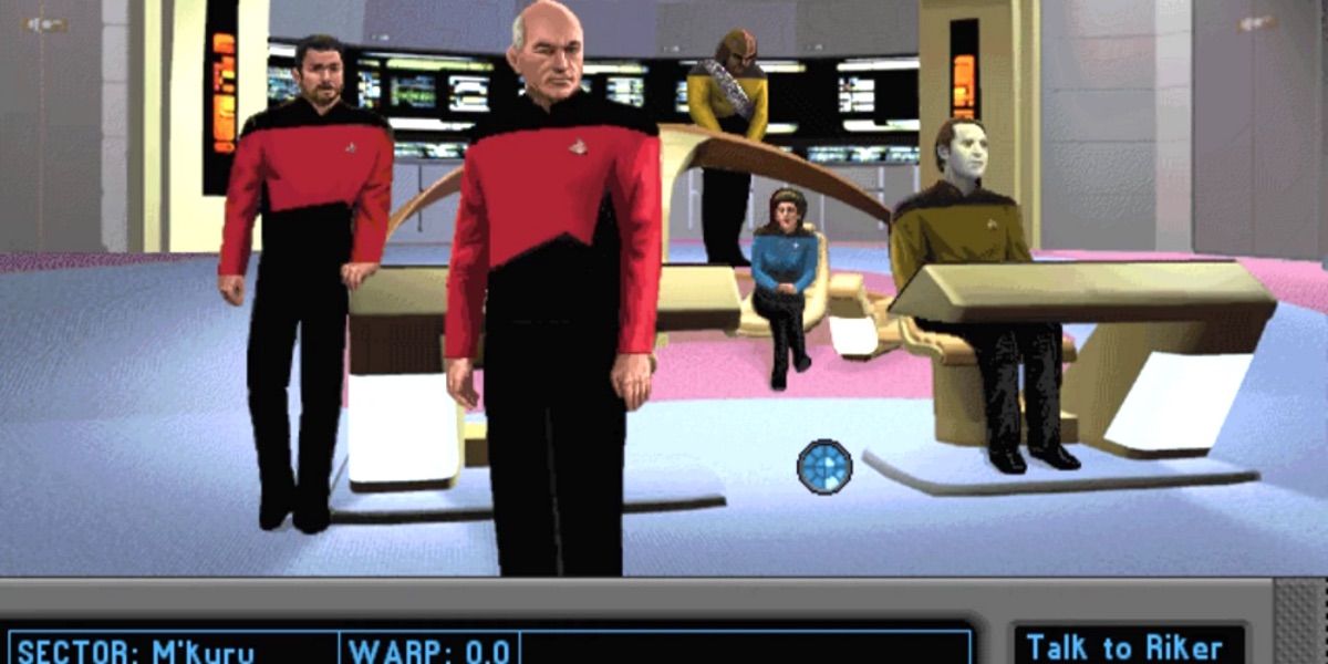 Captain Picard stands on the bridge from A Final Unity
