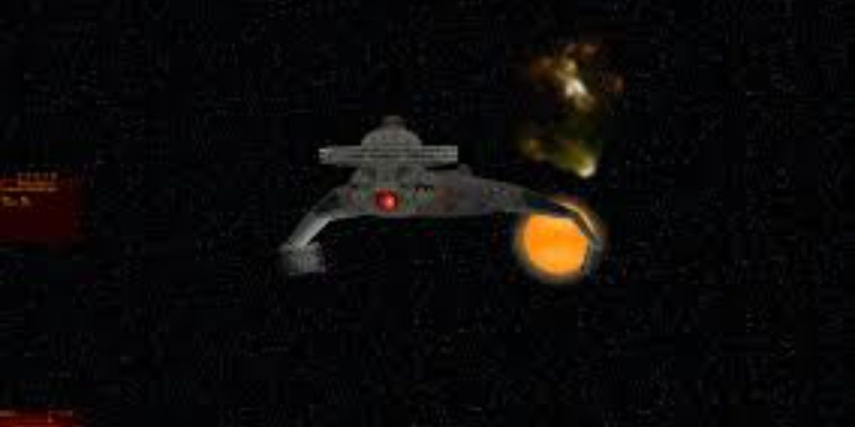 A Klingon war bird flies through space in Klingon Academy