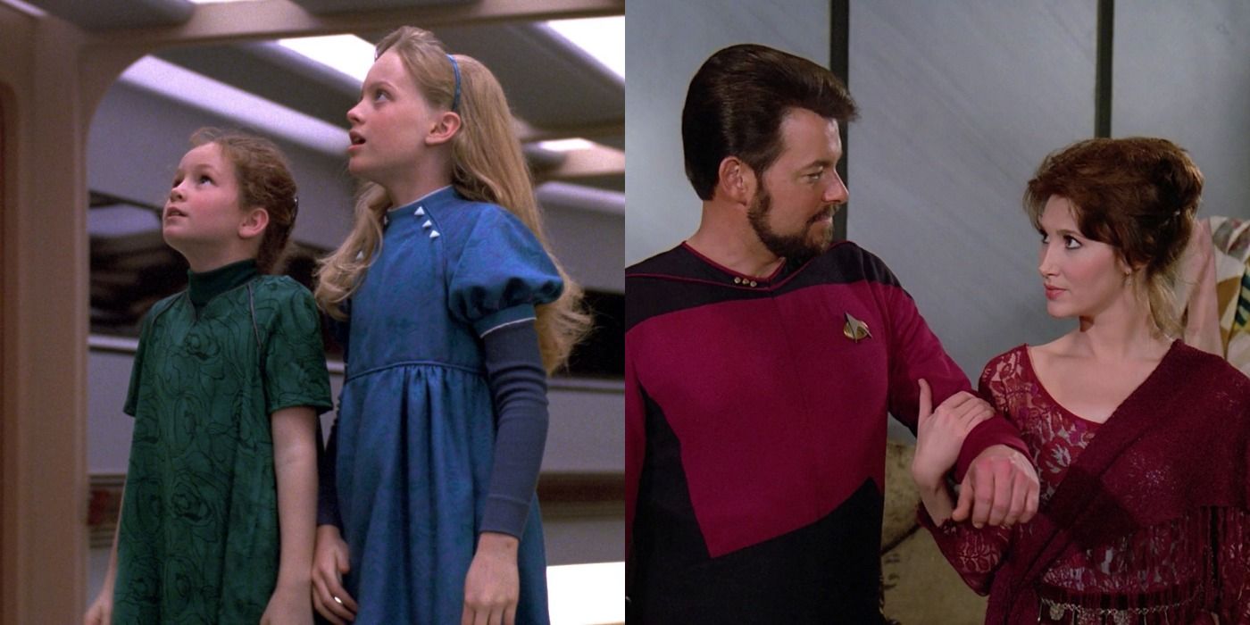Split image of Imaginary Friend and Up The Long Ladder episodes of Star Trek The Next Generation.