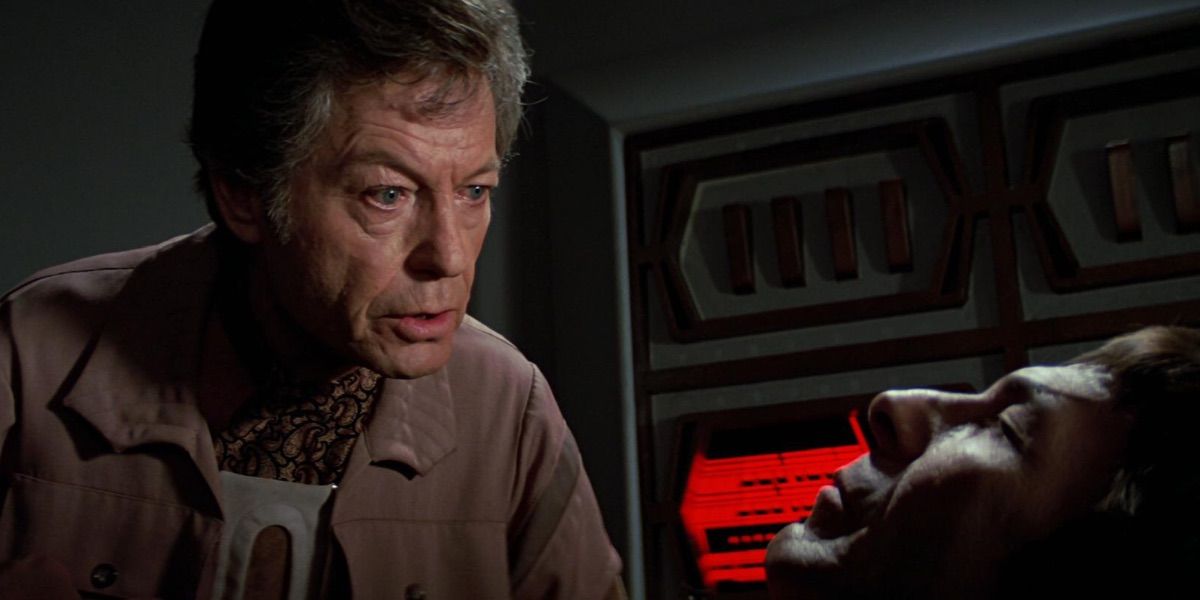 McCoy speaks to a sleeping Spock from Star Trek III
