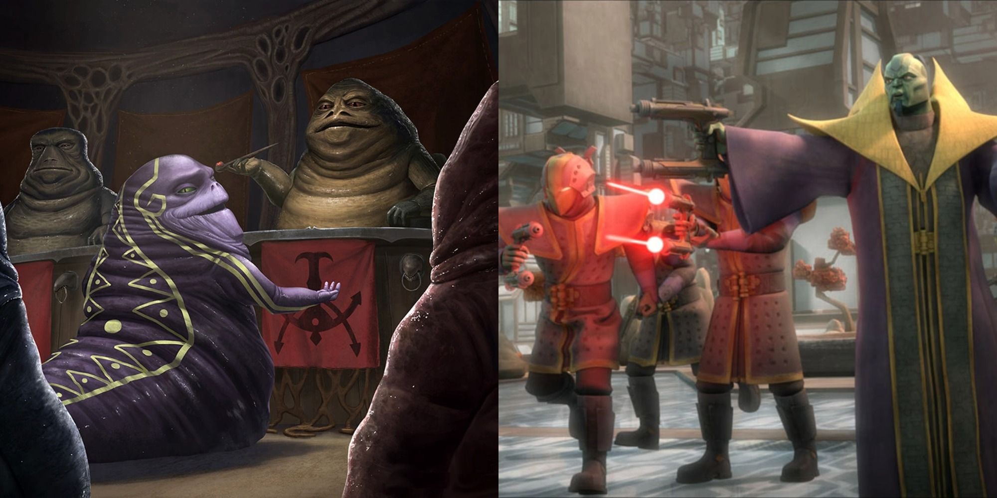 صورة مقسمة تُظهر أعضاء Hutt Clan و Black Sun في Star Wars