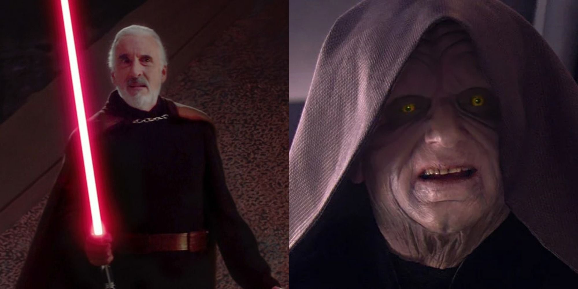 Split image showing Count Dooku and Palpatine in Star Wars