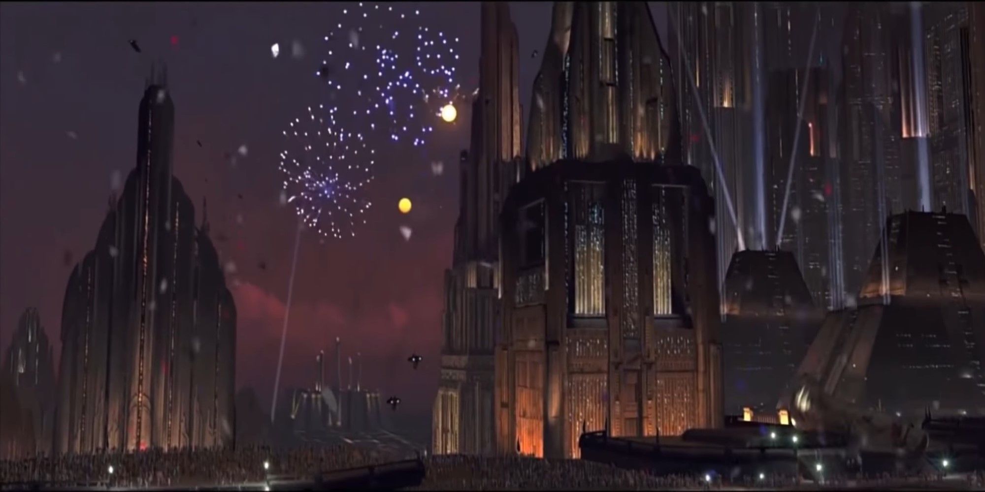 Coruscant celebration in Star Wars Return of the Jedi.