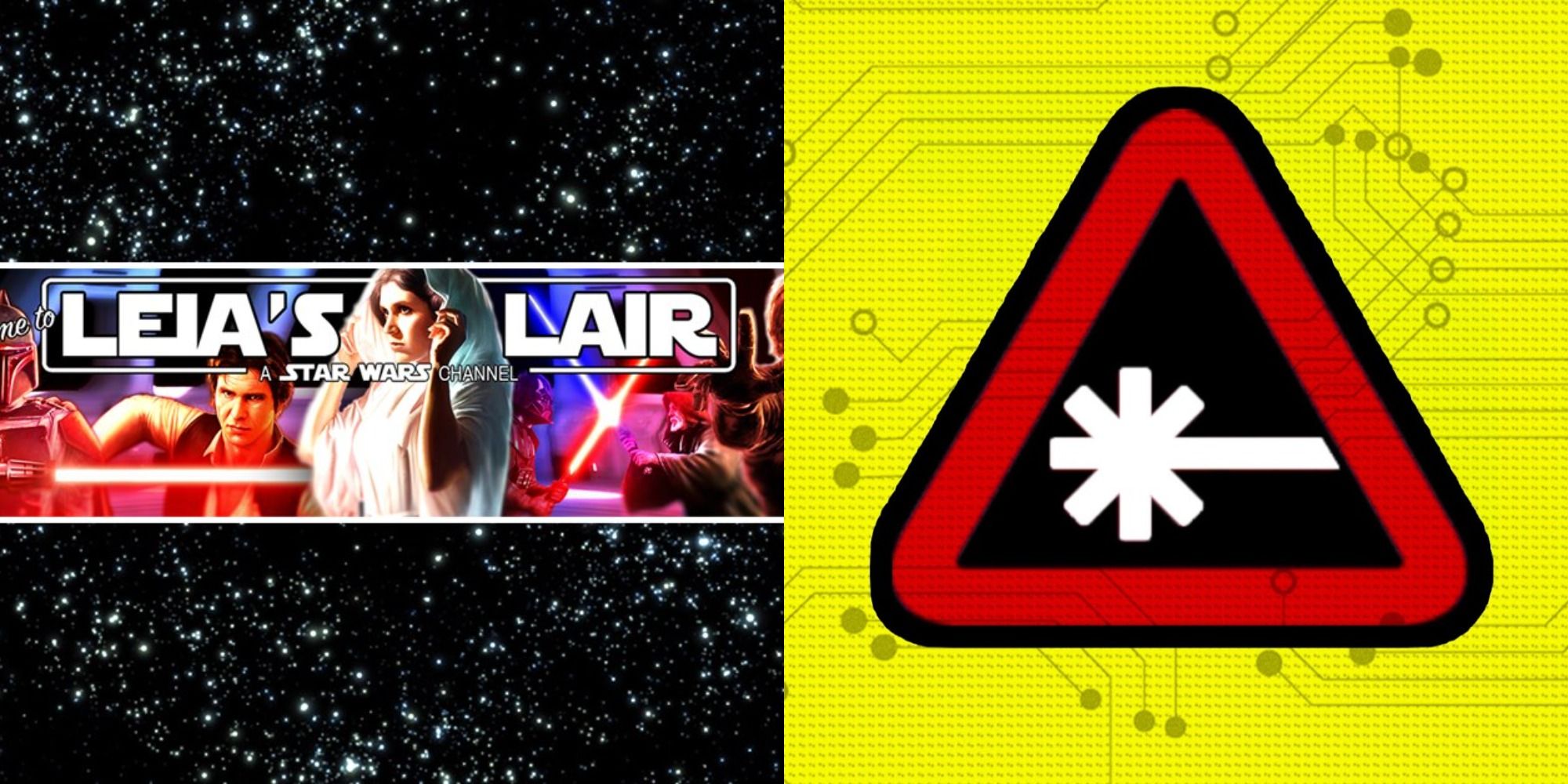 Split image showing logos for the YT channels Leia's Liar and Nerdist