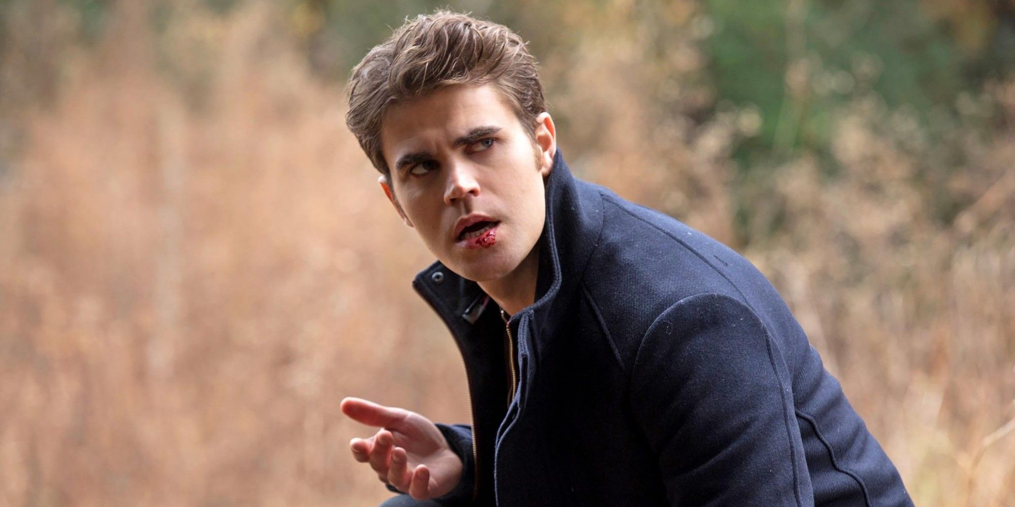 Stefan with blood on his lips in the Vampire Diaries