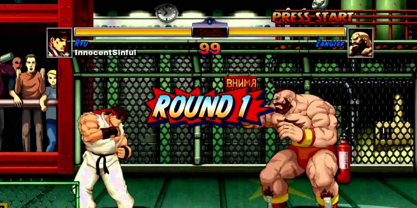 Ryu fights Zangeif in Street Fighter II HD Remix
