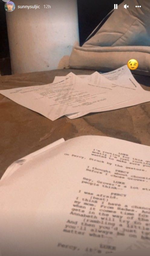 Sunny Suljic Instagram story of Percy Jackson script